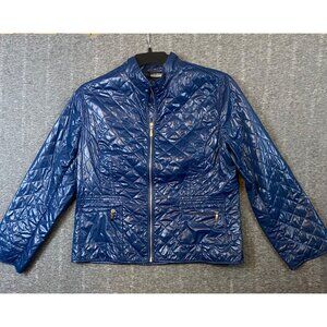 Chico's Blue Quilted Zip Up Jacket Womens Size 2 (Size Large) Lightweight Soft